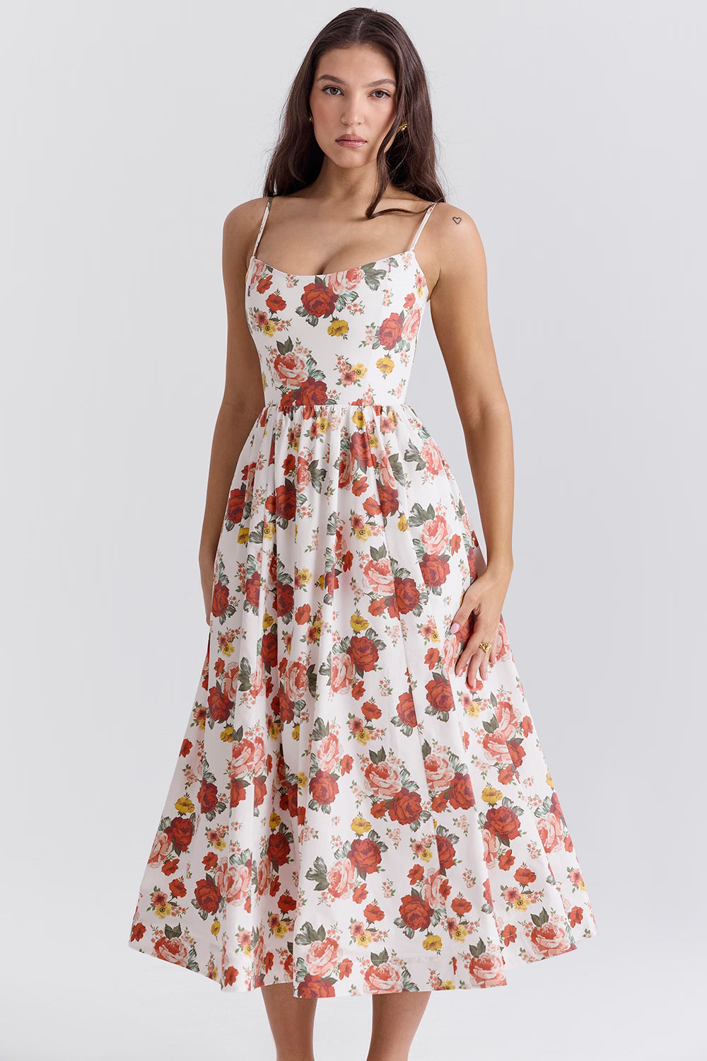 italian rose print cotton corset sundress