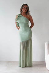 Stephanie Mesh Ruffle Maxi Dress | Sage