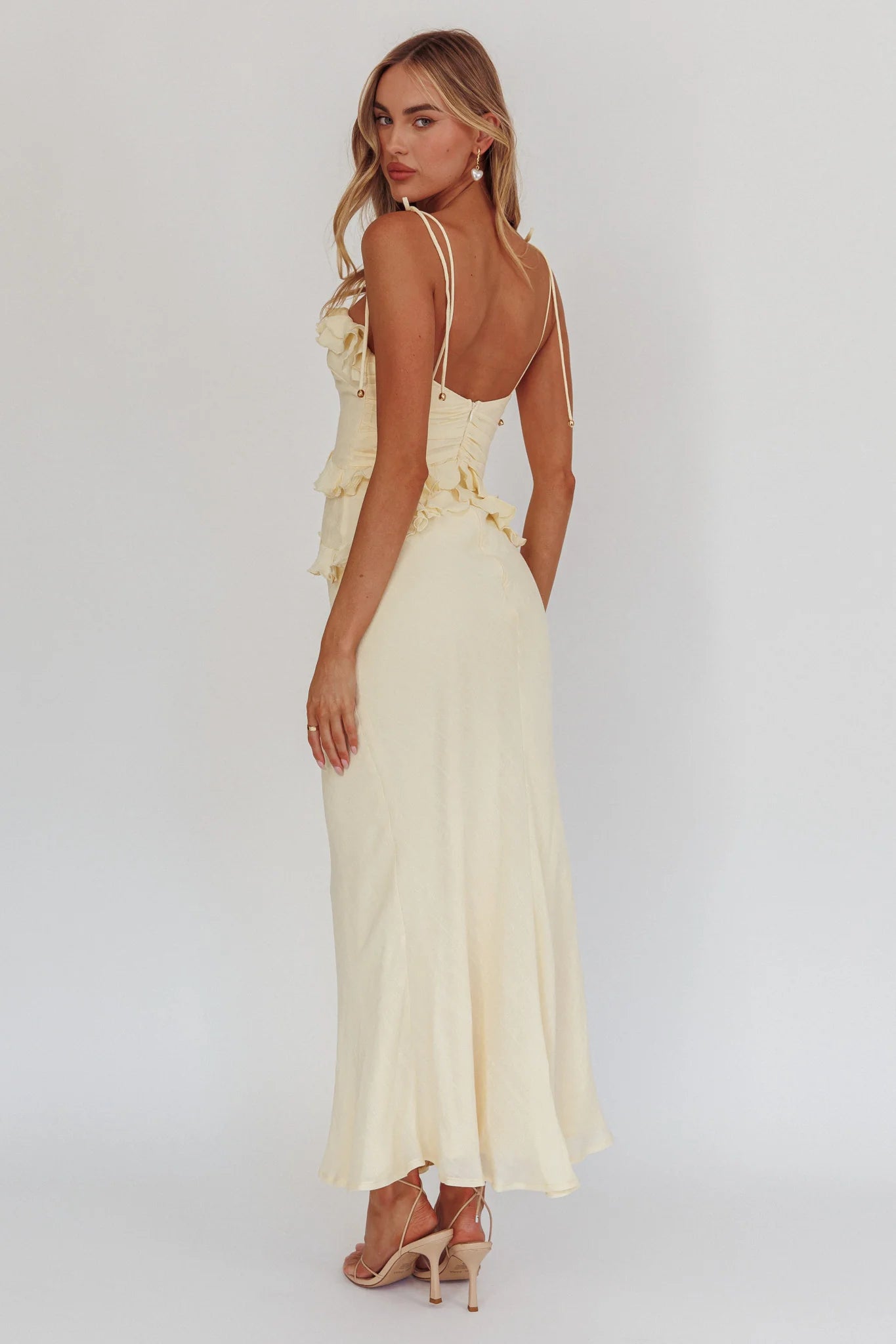 On A Roll Frill Trim Maxi Dress Yellow