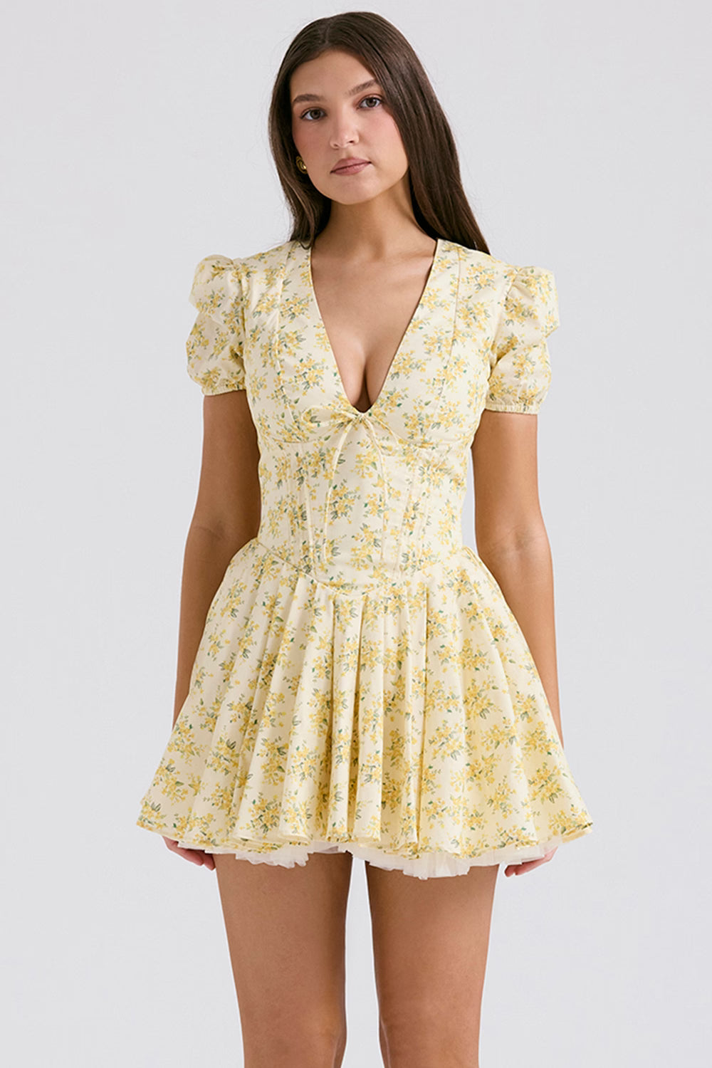 buttercup vintage floral print pleated cotton mini dress