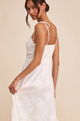 Loveliest Looks White Floral Jacquard Tie-Strap Midi Dress