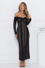 Pure Happiness Off Shoulder Lace Maxi Dress Black
