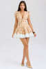 honeyflower print pleated cotton mini dress