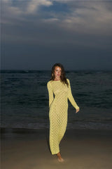 Island Aura Long Sleeve Knit Maxi Dress Yellow