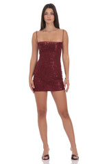 Draped Sequin Beaded Bodycon Dress in Burgundy