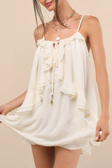 Nessie Ivory Sleeveless Ruffled Mini Dress