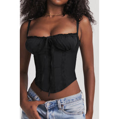 Black Lacework Solid Color Cropped Tanks