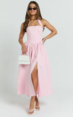 Halter Tie Neck Corset Panel Dress in Pink