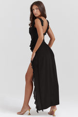 cherry ruffle maxi dress-black