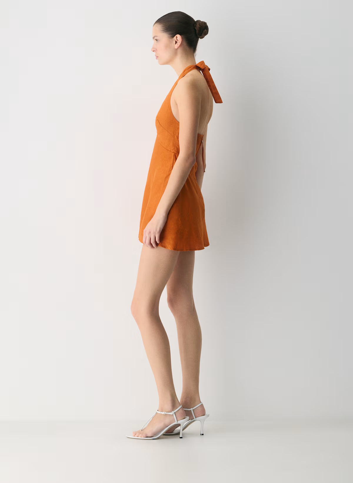 Nightscape Linen Halter Micro Dress-mesa orange