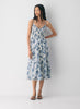 Chiffon tiered V-neck midi dress with floral pattern— lt birch/ admiral