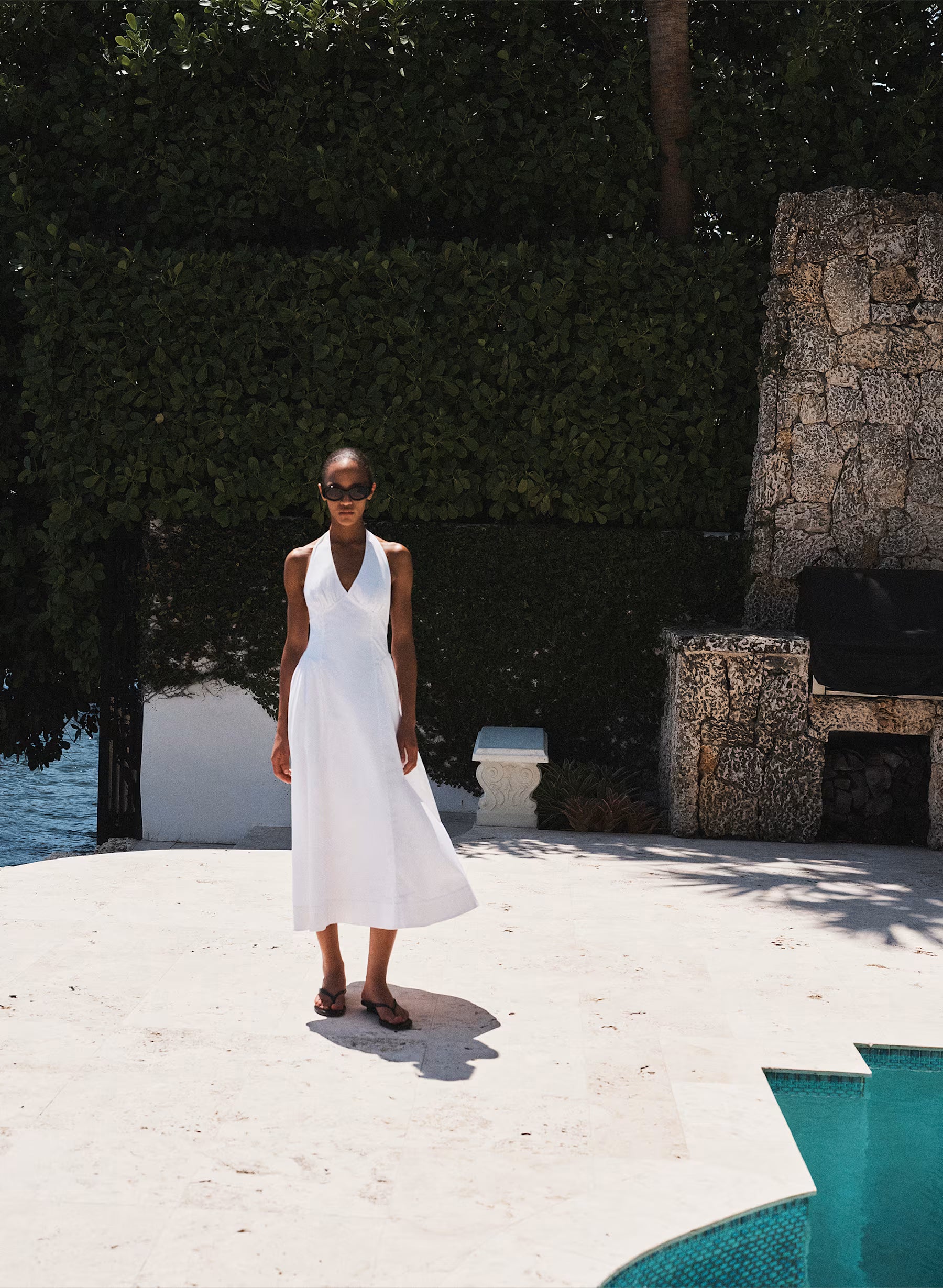 Cotton poplin halterneck maxi dress-bright white