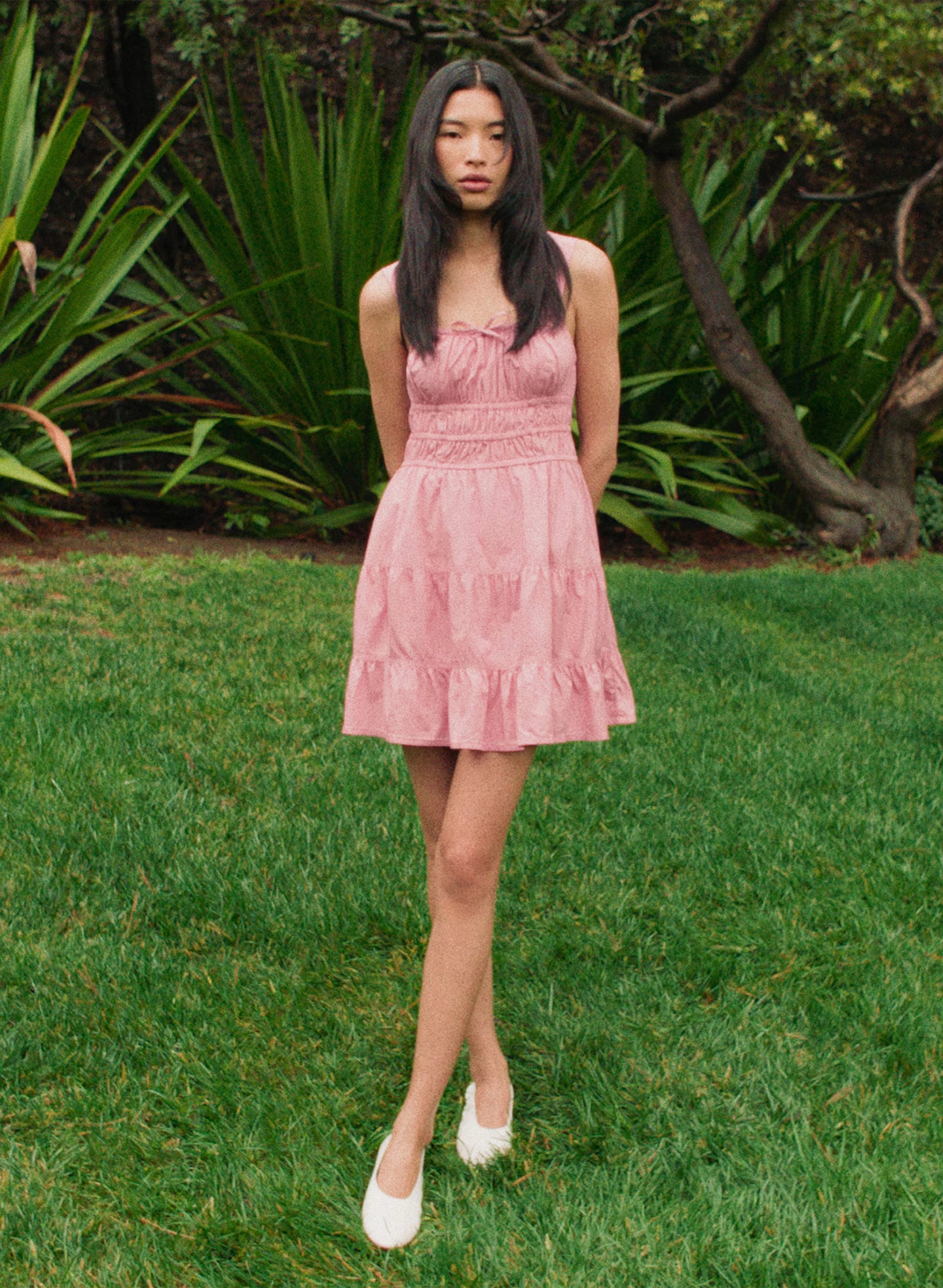 Tiered striped cotton poplin mini dress
