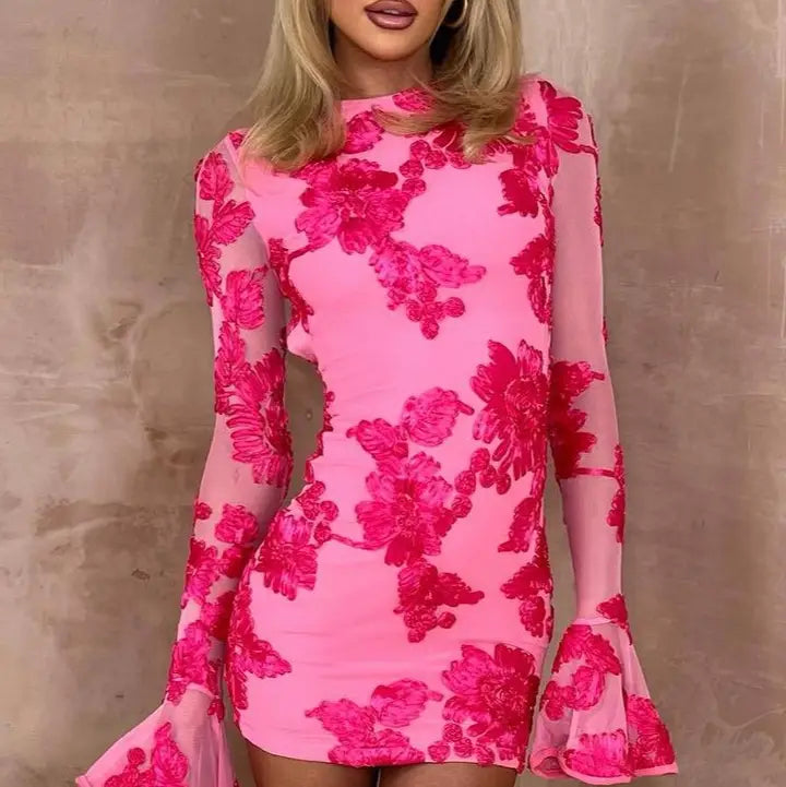 Samantha Rose Backless Bell Sleeve Sexy Dress