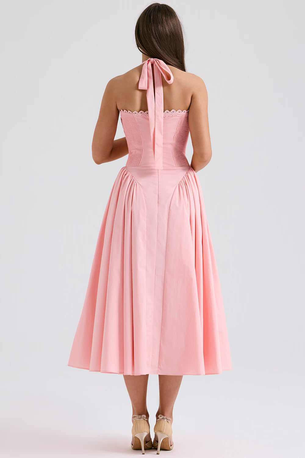 rose pink cotton halter midi sundress