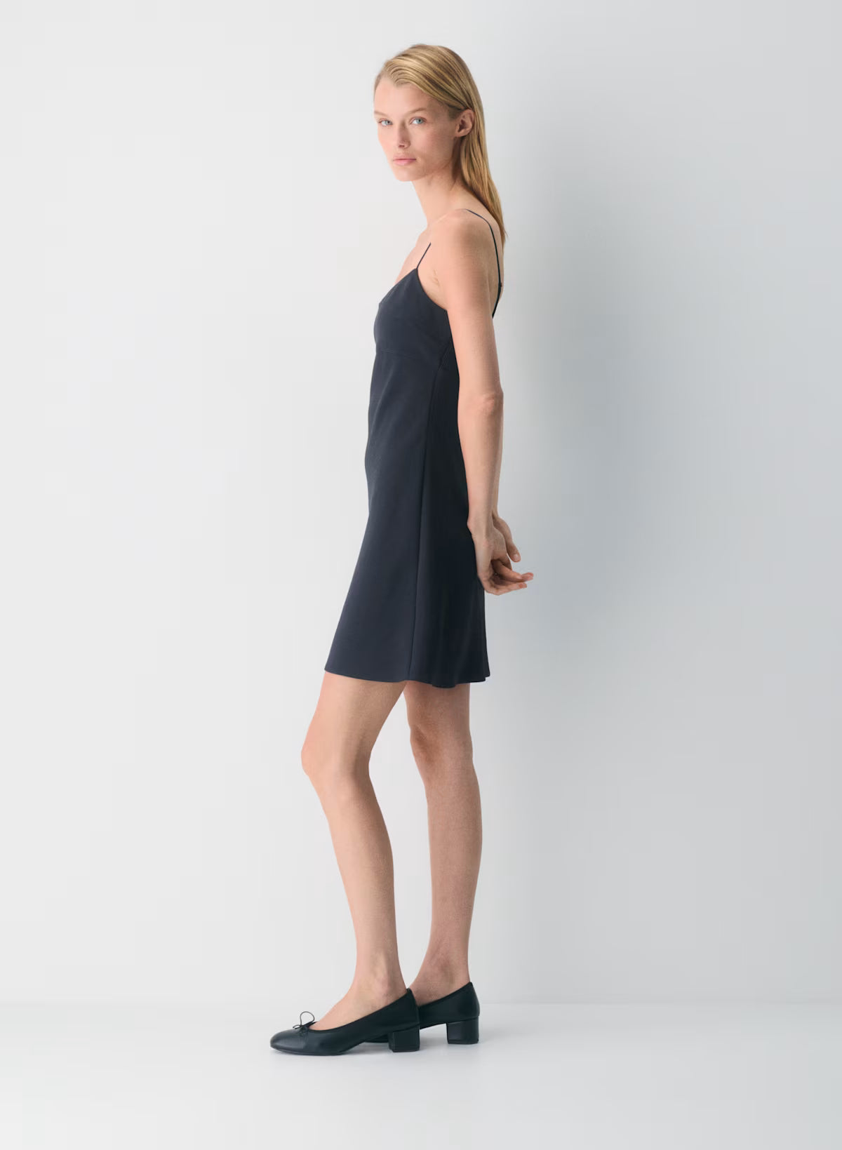 Japanese crepe strappy mini dress-dark night navy