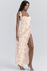 cherry ruffle maxi dress-pink flower