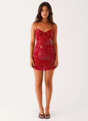Vietta Sequin Cami Micro Mini Dress - Red