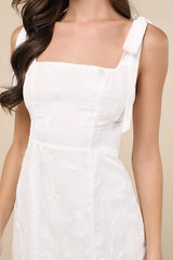 No One Prettier White Floral Embroidered Tie-Strap Mini Dress