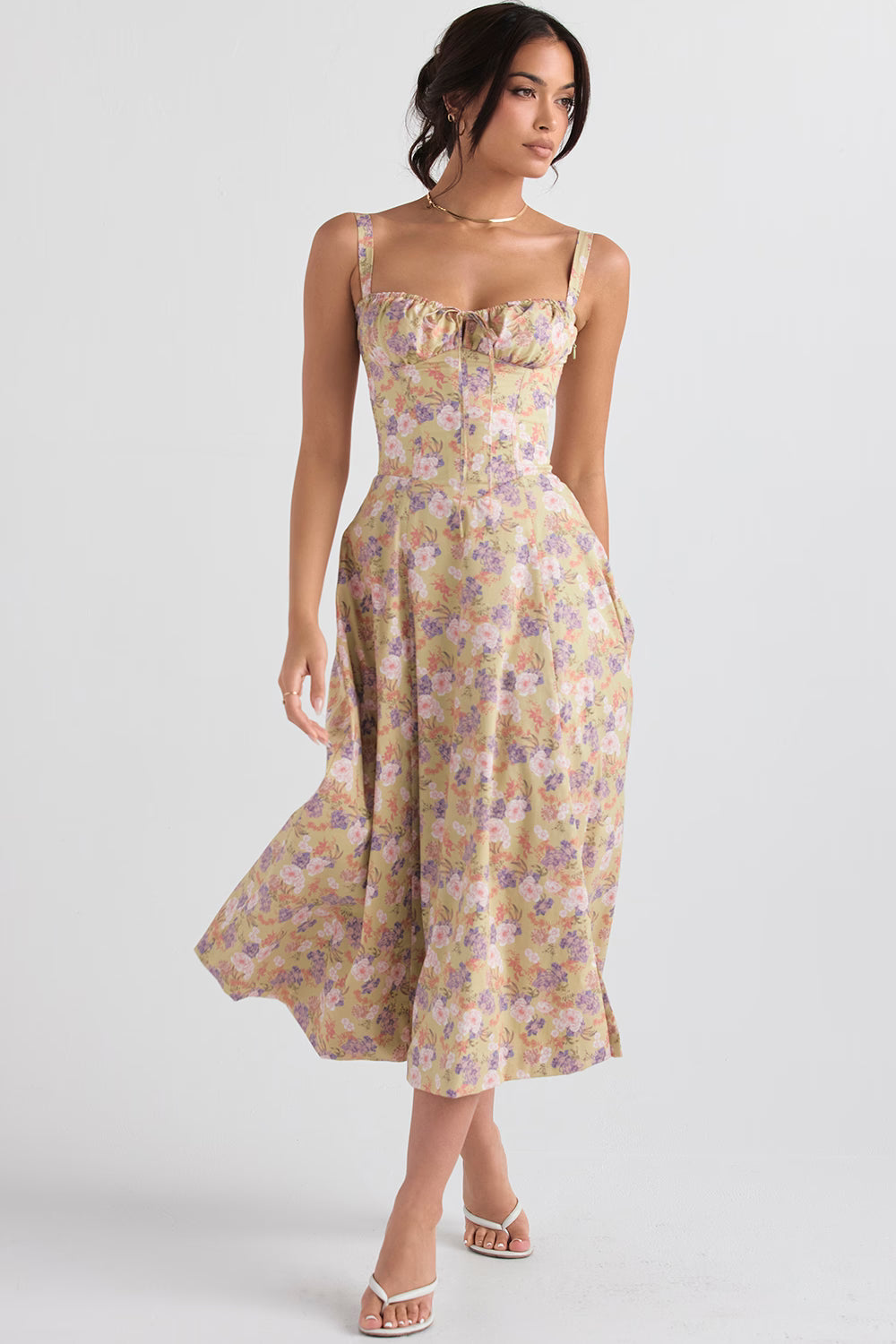 peony print bustier sundress