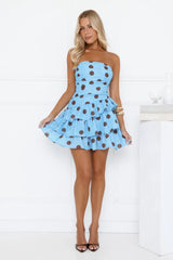 The Soft Girl Diary Strapless Mini Dress Blue