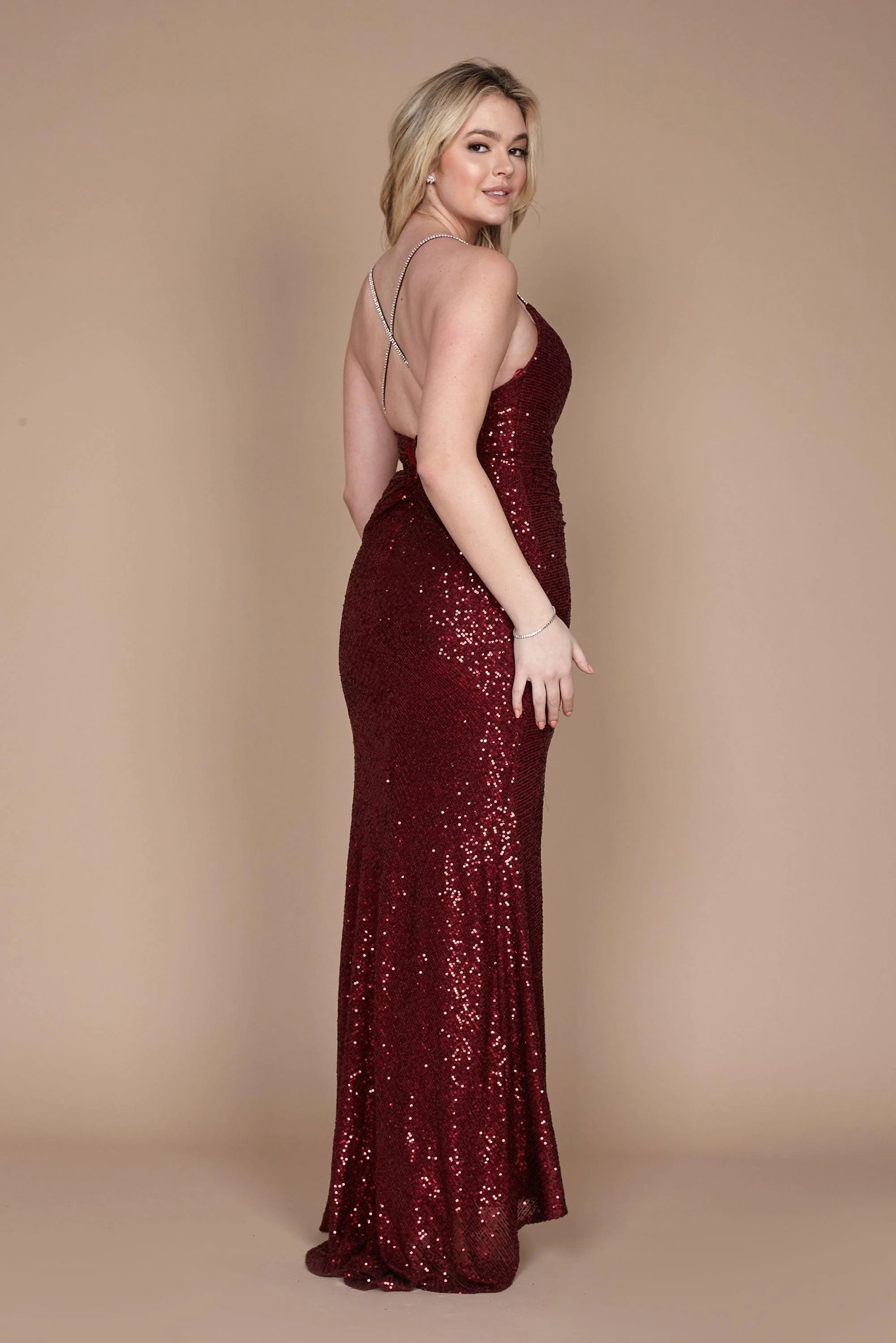 Long Formal Fitted Sequin Prom Dress