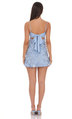 Sequin Embroidered Floral Babydoll Dress in Blue