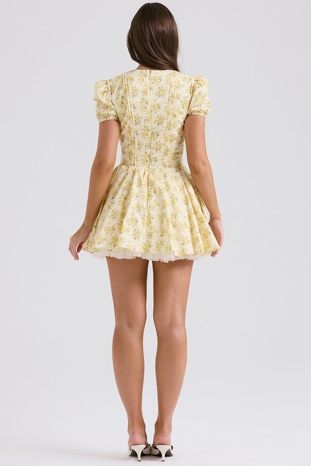 buttercup vintage floral print pleated cotton mini dress