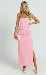 Strapless Draped Side Split Dress in Pink