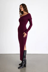 Ellie Dark Plum Sweater Bodycon Maxi Dress