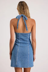 Luce Medium Wash Denim Halter Mini Dress