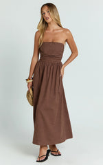 Strapless Ruched Dress in Chocolate