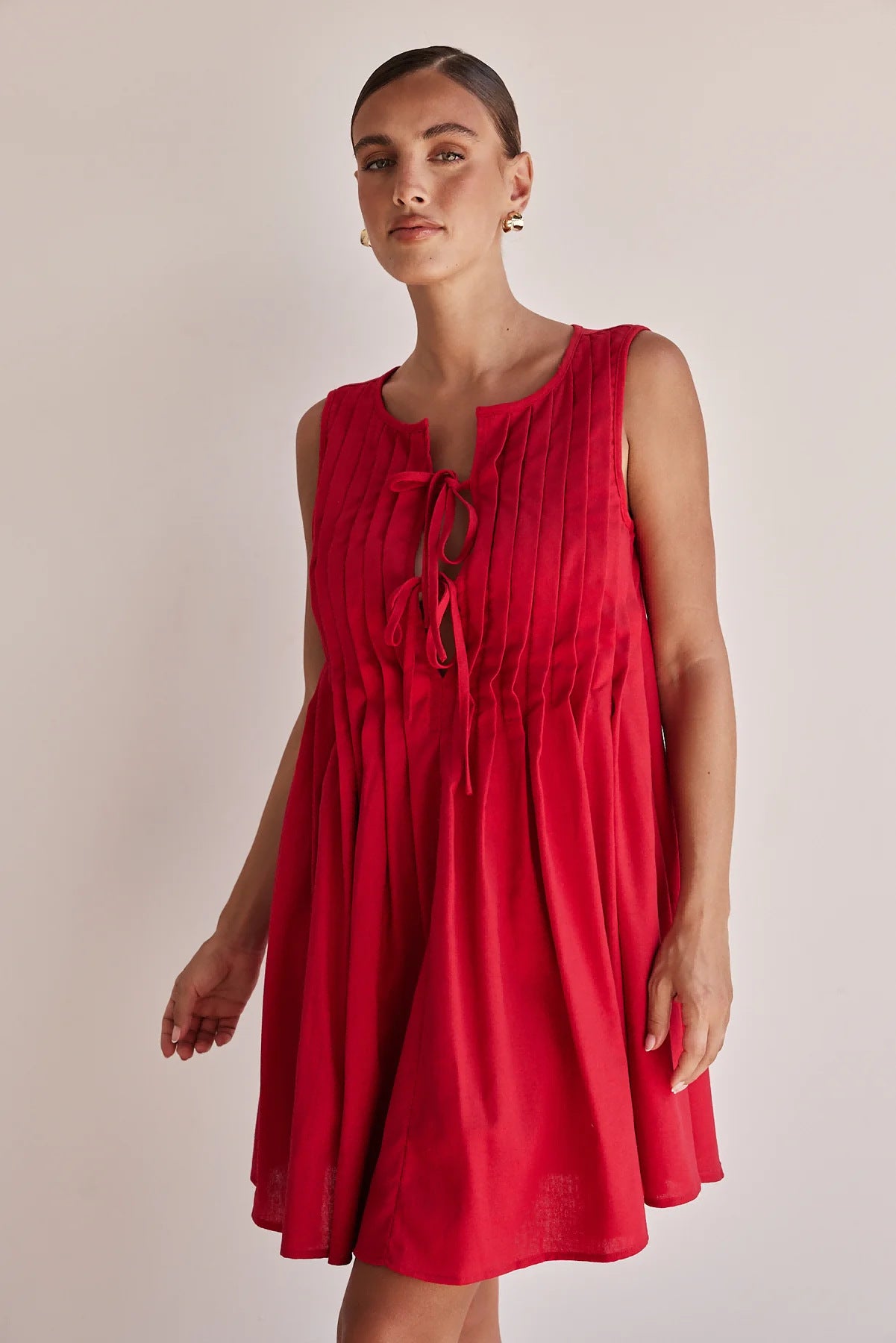 Casual V-neck Tie-strap Sleeveless Mini Dress