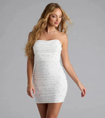 Enhance Your Chic Strapless Faux Pearl Mini Dress