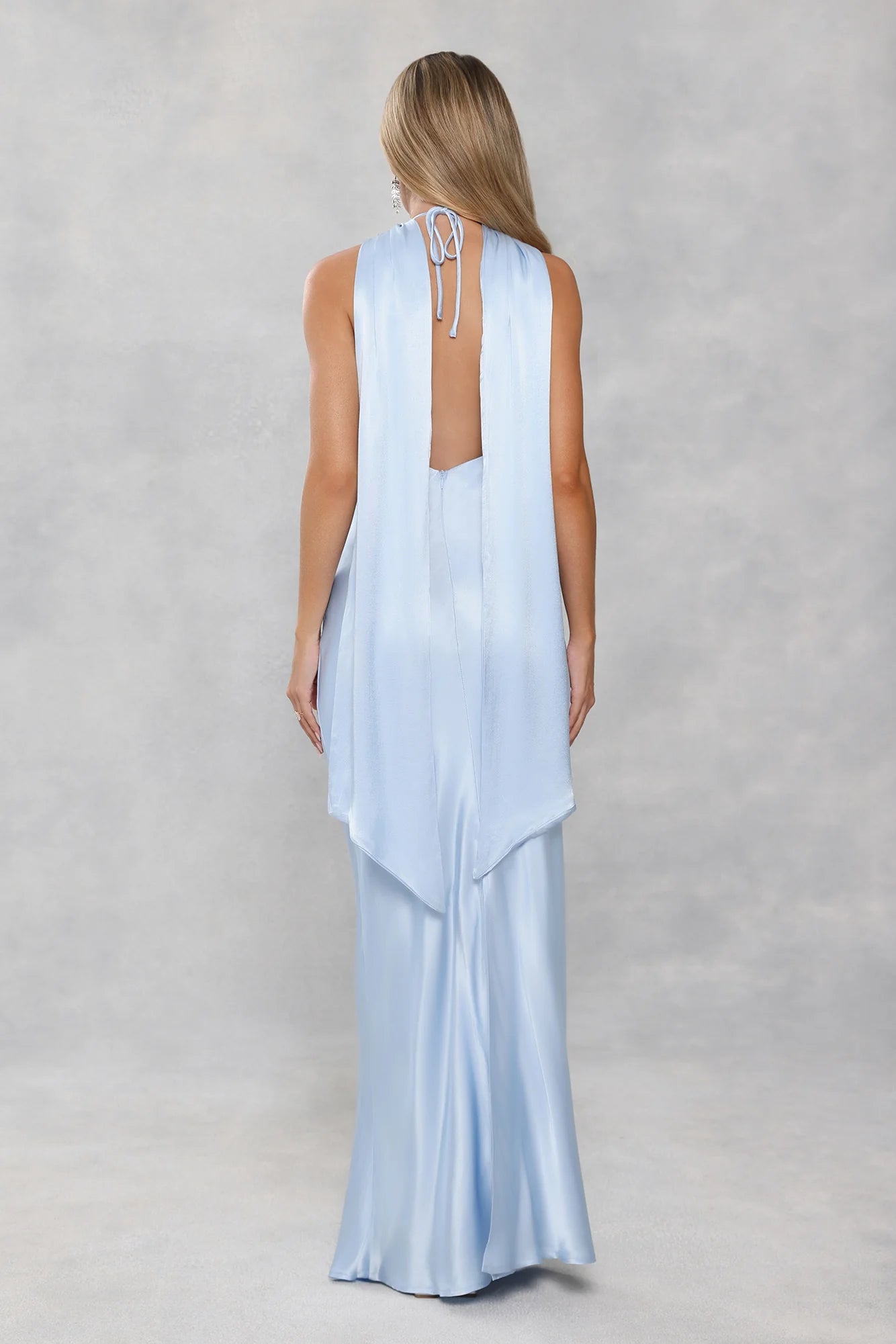 The Vivia Halter Satin Maxi Dress Light Blue