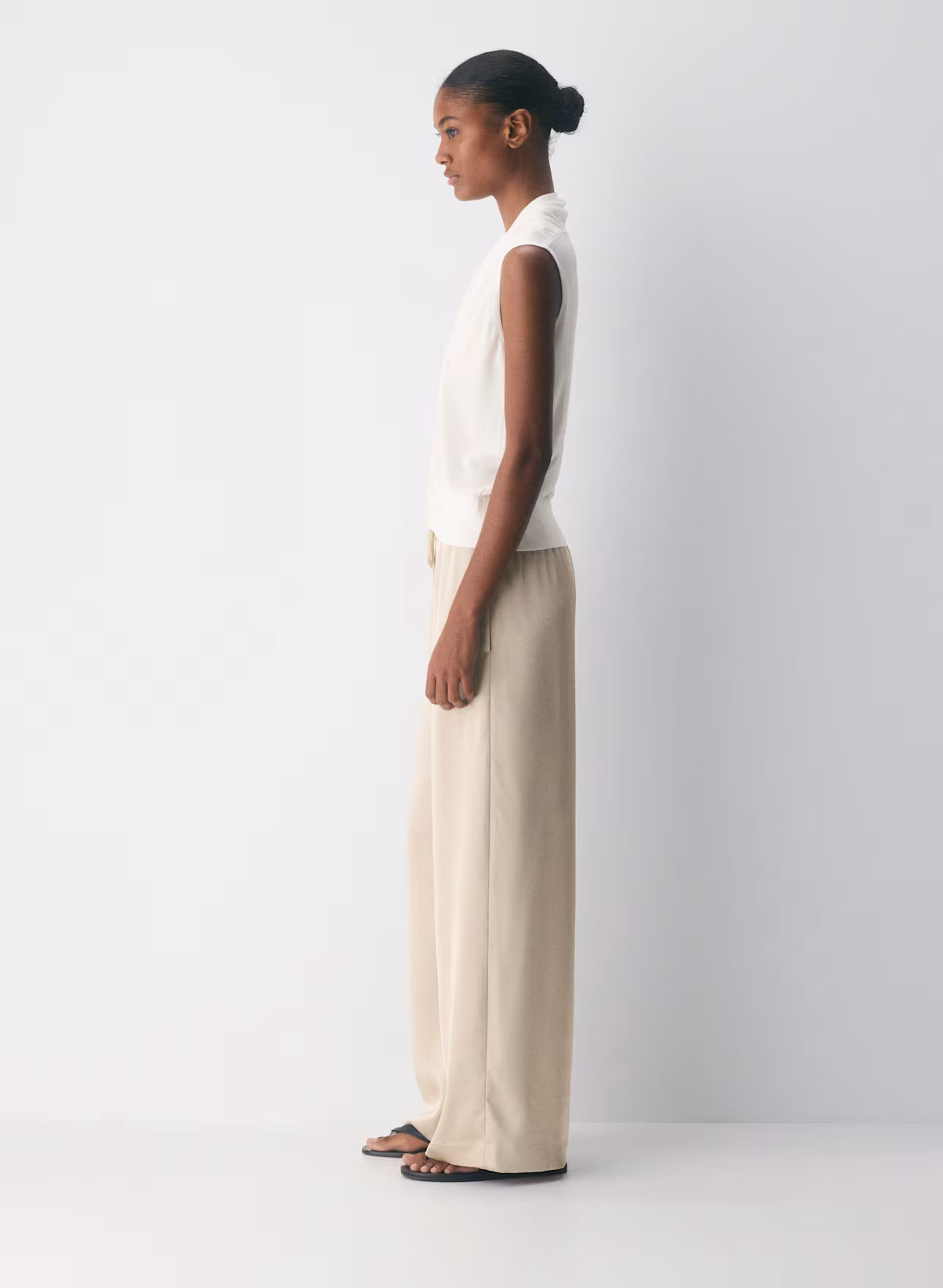 Japanese double satin relaxed wide-leg pull-on pants