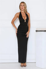 Starlit Elegance Halter Maxi Dress Black