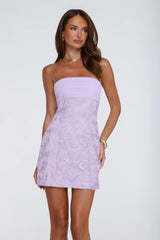 Soft Meadow Strapless Embroidered Mini Dress Lilac