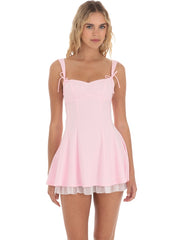 Bow Strap Shimmer Ruffle Dress in Pink