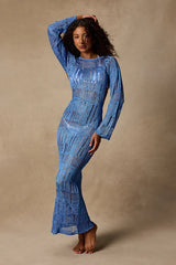 Salise Shiny Blue Distressed Maxi Swim Cover-Up