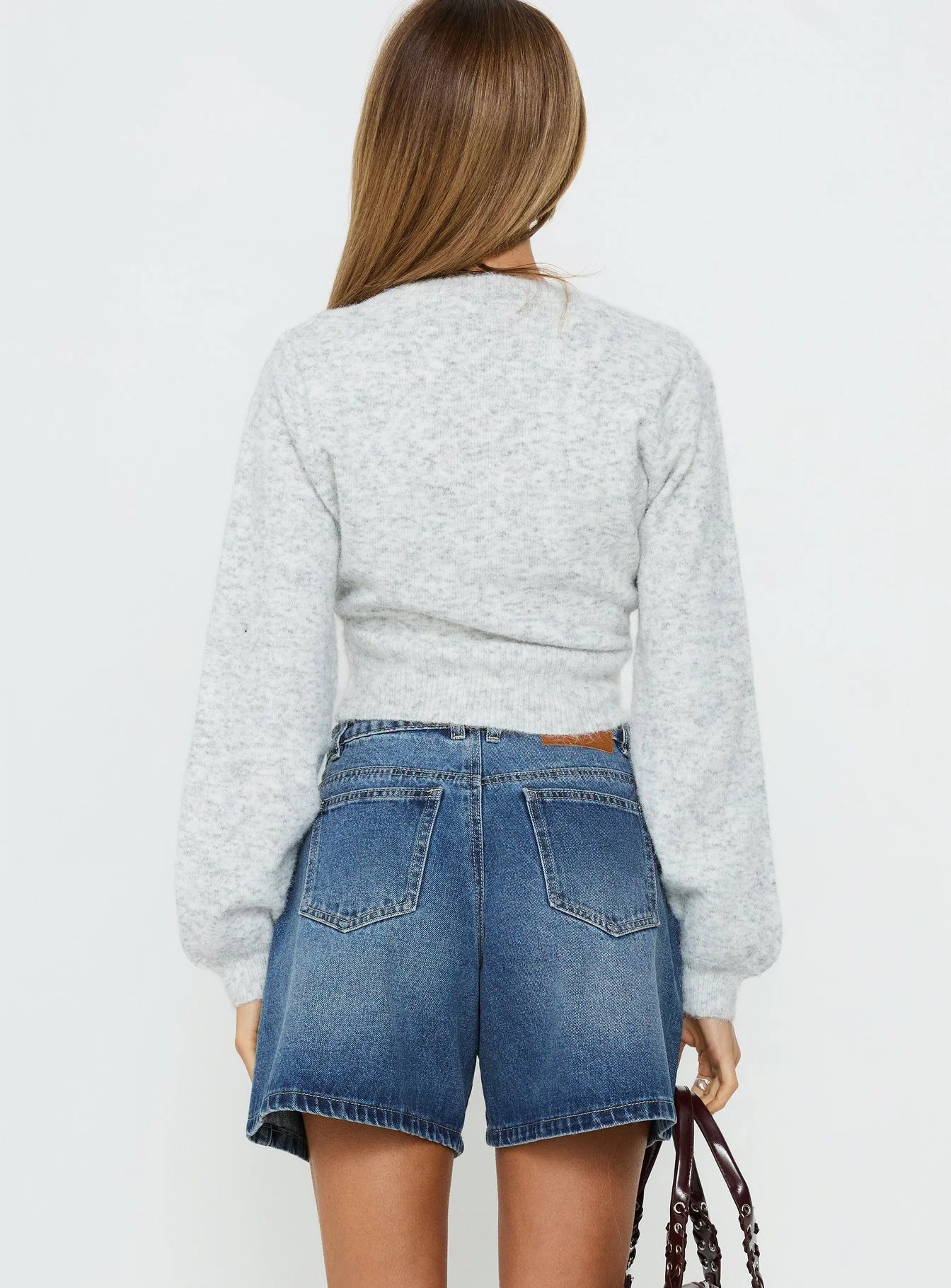 Torri Longline Denim Shorts Mid Blue Wash
