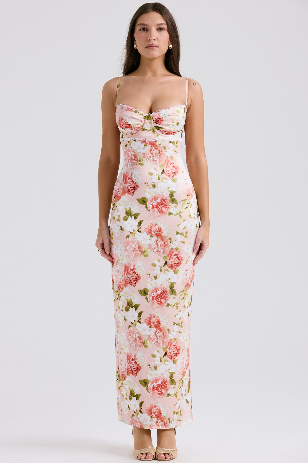 pink peony print satin maxi dress