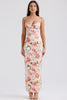 pink peony print satin maxi dress