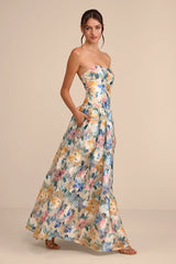 Mikayla Beige Multi Floral Jacquard Maxi Dress