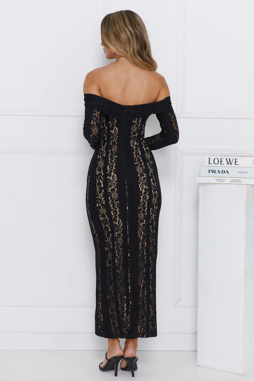 Pure Happiness Off Shoulder Lace Maxi Dress Black