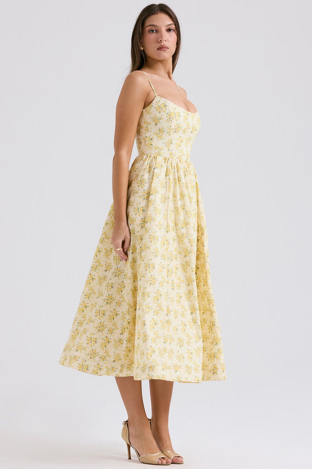buttercup vintage floral print cotton corset sundress