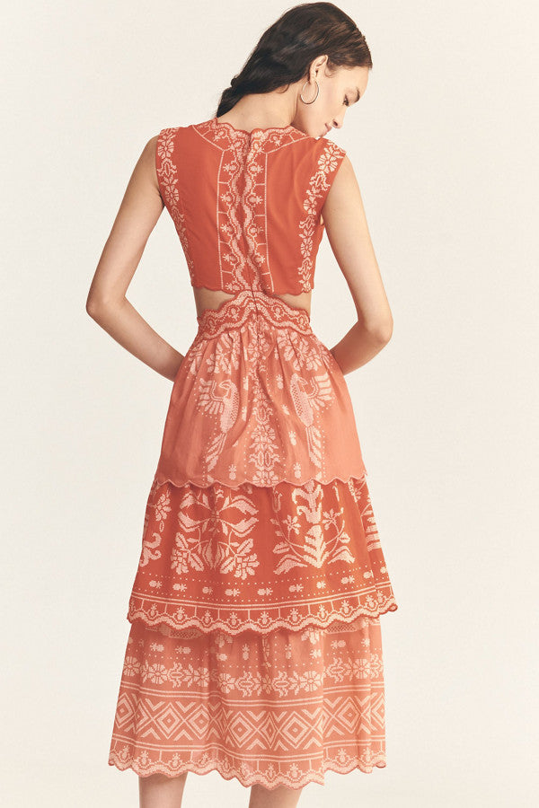 Eyelet Tiered Ruffle Midi Dress