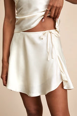 Nicolas Ivory Satin Wrap Mini Skirt