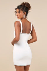 Glowing Allure White Rhinestone Sleeveless Bodycon Mini Dress