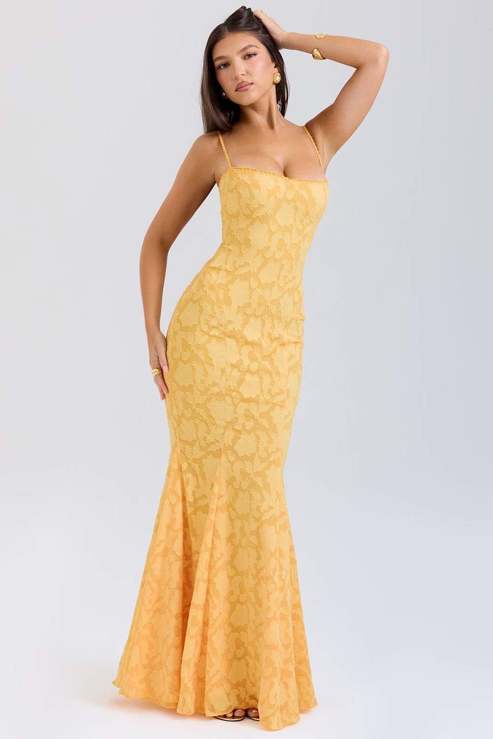 apricot lace up back maxi dress